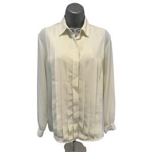 Breckenridge Vintage Ivory Cream Box Pleated Long Sleeve Blouse-Size 10